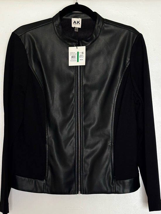 Anne Klein Jackets & Blazers - Anne Klein Black Faux Leather-Front Zip Jacket Size PL